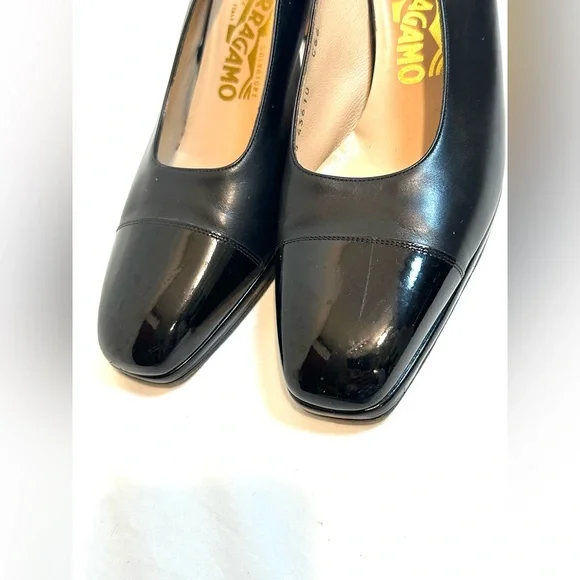 Salvatore Ferragamo Black Patent Slingback Heels